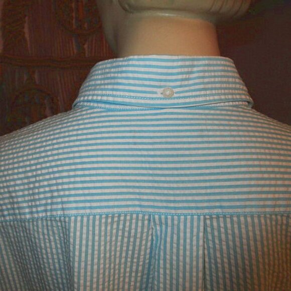 Lands End Seersucker Button Down Shirt Men Size XLT Traditional Fit Short Sleeve - Picture 8 of 11